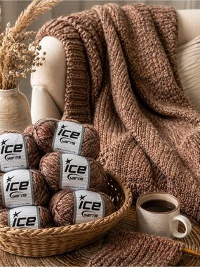 Ice Yarns Georgia Wool Brown Camel Copper 8 Skeins Bulky Knitting Crochet